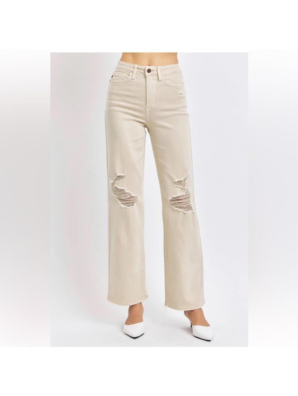 Judy Blue High Waist Garment Dyed Bone 90's Straight Denim Jeans 88823